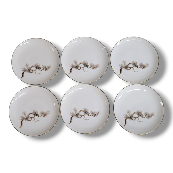 Sango Other - Vtg Larchmont By Sango Japan Set Of 6 Dessert / Bread Plates Pine Branch Pattern